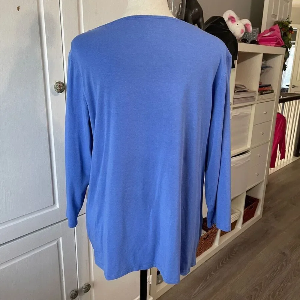Chico's The Ultimate Tee, 3/4 Sleeve and V-neck, Blue, Size Large - Picture 2 of 7